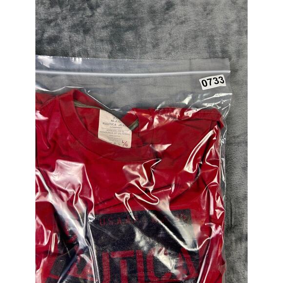 VINTAGE Nautica Jeans‎ Co Red Long Sleeve Army Patch Embroidered Y2K Mens Large - Picture 8 of 8